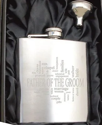 Personalised HF506 Engraved Father Of The Groom 6oz Hip Flask With Gift Box • £6.99