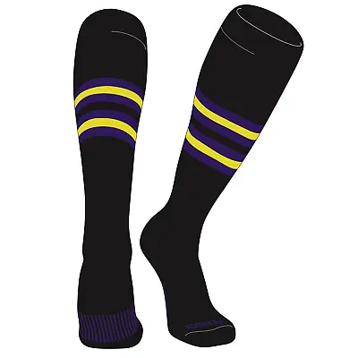 Striped OTC Baseball Softball Football Socks (F) Black Purple Bright Yellow • $15.99