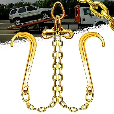 3/8  X 2' V-Type Tow Chain With 15 Inch J-Hooks And Grab Hooks G80 Steel • $68.59