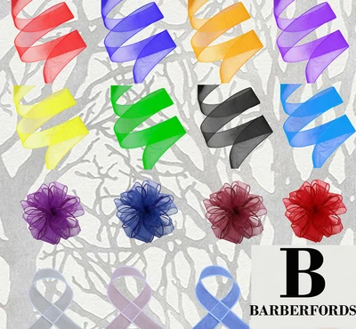£1 • Buy 10 Metres - Organza Ribbon Rolls - Woven Edge Sheer Chiffon - 10mm, 15mm, 20mm