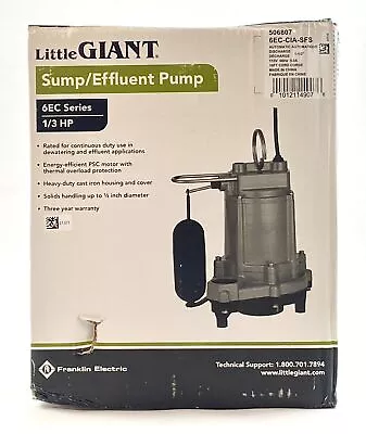 Little Giant Sump/ Effluent Pump Automatic 6EC Series 1/3 HP 1-1/2 Inch 506807 • $157.01