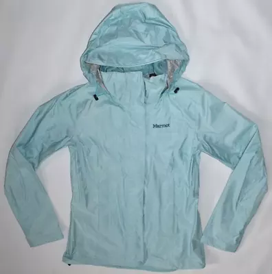 MARMOT Precip ECO Light Teal Hooded Rain Jacket L46700 Womens XS • $17.99