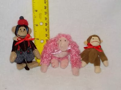 3 Miniature Monkey Stuffed Animals • $19.99