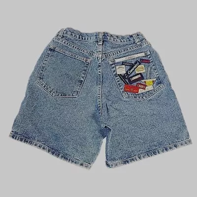 Vintage Z Cavaricci Medium Wash Denim Jean Shorts W/Patches 90s Size 28 • $24.79