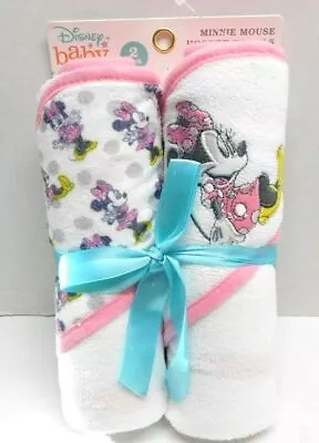 Disney Minnie Mouse 2 Pack Hooded Towels Pink/White Baby Girls 26  X 30  • $12.66