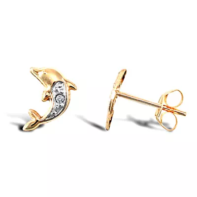 9ct Yellow Gold Childrens Dolphin Stud Earrings Erin Rose Jewel Co • £27.99