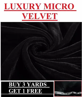 Luxury Soft Black Micro Triple Velvet Velour Dress-Making Craft Fabric Costume • £9.95