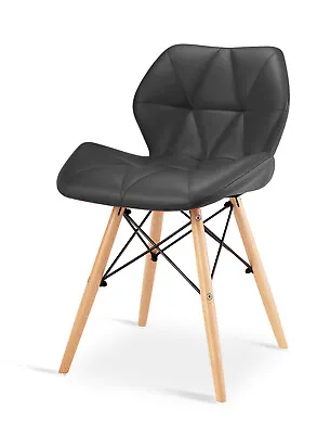 Four Chairs Leather Seat Solid Beech Legs White Or Black Finish • £164.99