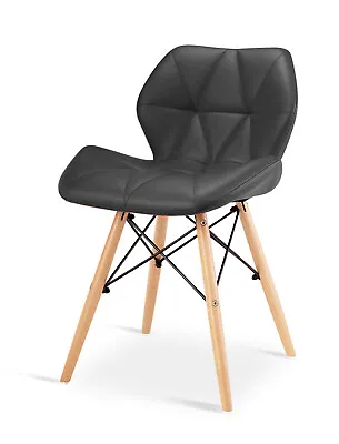 Four White Or Black Small Chairs Leather Seat Solid Beech Legs • £164.99