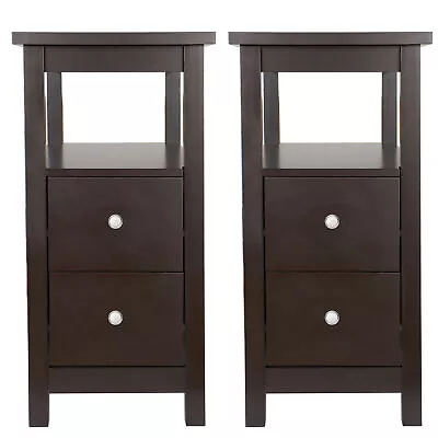 2 Pack End Table With 2 Drawer And Shelf Narrow For Living Room • $93.58