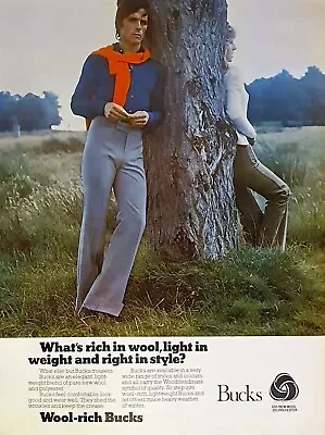 BUCKS WOOL CLOTHING Collectable Vintage Print Ad Advertising 1973 70s FASHION • $29.99