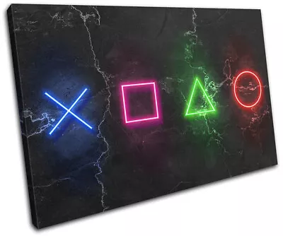 Play Station Symbols Neon Gaming SINGLE CANVAS WALL ART Picture Print • £15.99