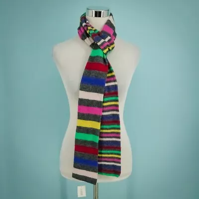 J. Crew Rainbow Stripe Print Rectangle Nylon Wool Cotton Cashmere Angora Scarf • $25.50