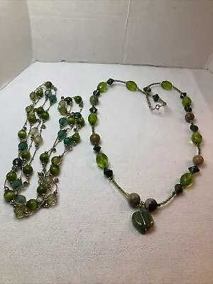 Lot Of 2 Unique Green Beaded Costume Necklaces • $6