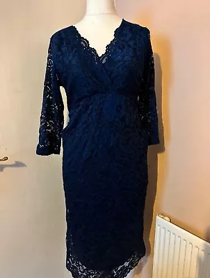 Next Maternity Navy Dress Size 12 Lace Overlay V Neck • £5