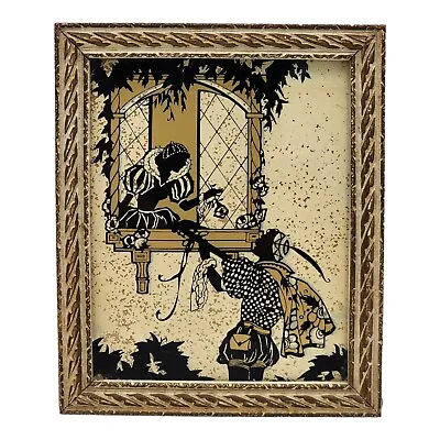 Vintage Framed Silhouette Picture Romeo And Juliet Foil Reverse Painted Reliance • $14.95