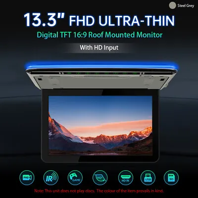 13.3  Car Overhead Monitor Ceiling Roof Mount Game HDMI/USB/SD/IR/FM Black/Gray • $175.99