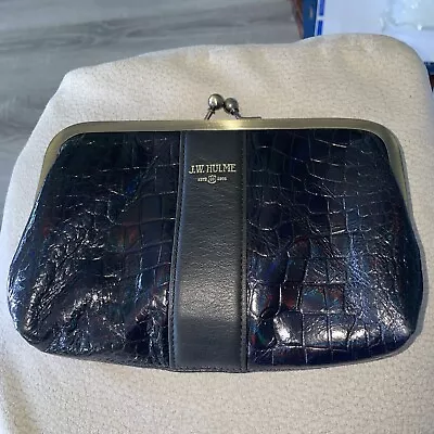 JW Hulme Black Leather Kiss Lock Clutch Bag CP • $59.99