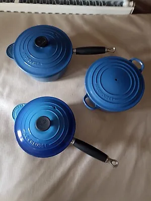Vintage Le Creuset Cast Iron Blue 18/20 Sauce Pan  And 20 Casserole Free UK Post • £49.99