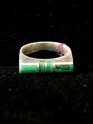 Vintage Sterling Silver Malachite Inlay Ring Size 6.5 • $40