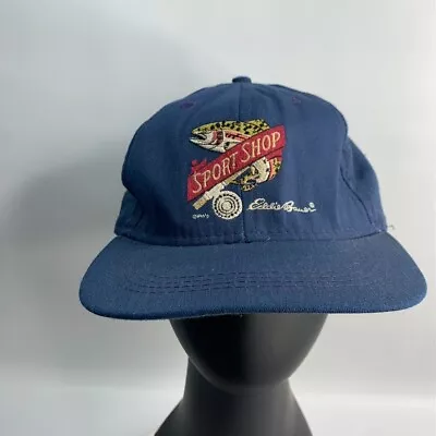 Vintage Eddie Bauer Mens Hat Sport Shop Fish Blue Logo Adjustable Slide Back • $31.49