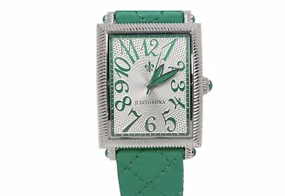 NWOT & Running Judith Ripka Quartz Watch With Green Quilted Leather Strap/Box • $75