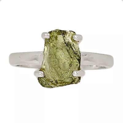 Natural Genuine Czech Moldavite 925 Sterling Silver Ring Jewelry S.8 CR22359 • $3.25