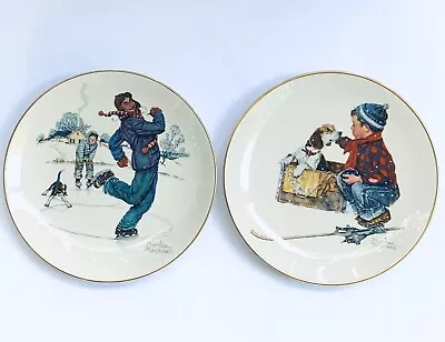 Fabulous Set Of Two Norman Rockwell Plates Painting With Gold Lines And Stand • $37