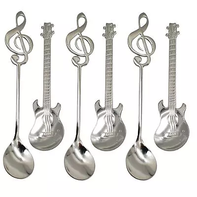 Guitar Spoons Music Note Teaspoon For Coffee Stirring Drink Mixing Silver 6PCS • $16.21