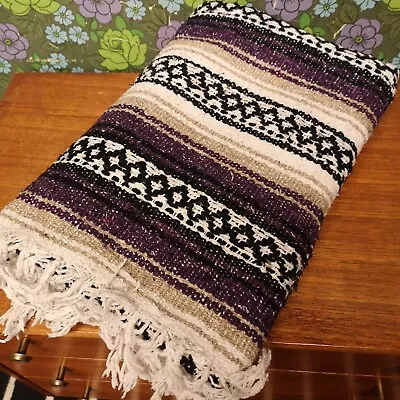 £18.99 • Buy Purple Brown Beige Mexican Woven Stripy Falsa Yoga Blanket / Throw
