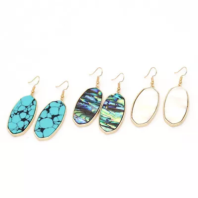 Abalone Shell Natural Stone Oval Statement Moroccan Earring In Gold Tone Jewelry • $2.79