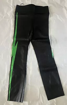 SPRWMN Black/Green Metallic Leather Capri Legging 24  Inseam SIZE: S • $85