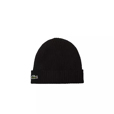 Men's Lacoste Black Ribbed Wool Beanie - OSFA • $39.95