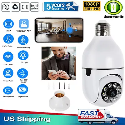 360° 1080P IP E27 Light Bulb Camera Wi-Fi IR Night Smart Home Wireless Security • $9.49