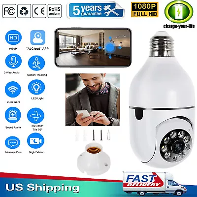 Wireless Security 360° 1080P IP E27 Light Bulb Camera Wi-Fi IR Night Smart Home • $15.99