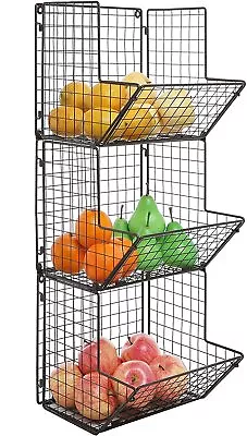 Brown Metal Wire 3 Tier Wall Mounted Kitchen Fruit Rack/ Bathroom Towel Baskets • $46.99