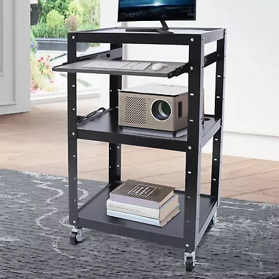 Mobile Media Cart 3 Shelves Laptop Table AV Utility Cart Steel Shelf Office Desk • $149