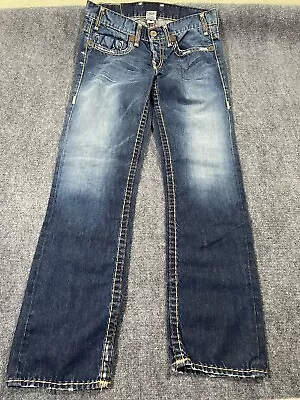 True Religion Jeans Men 33 X 34 Baggy Y2k Logan Super T Blue Jeans Thick Stitch • $49.86