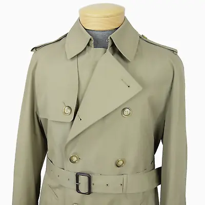 Brooks Brothers Mens Double Breasted Trench Coat Sz 38R Olive Ctn Blend W/Liner • $239.99