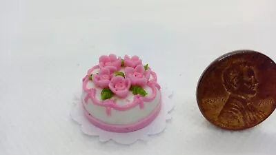 Dollhouse Miniature White Cake With Roses Polymer Clay New 1/12 • $3