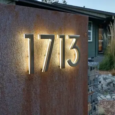 £97.39 • Buy LED House Number Sign 3D Metal Back Lit Letter Mirror Polish Stainless Steel