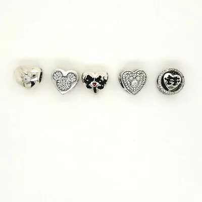 Disney Pandora 925 Assorted Mickey And Minnie Mouse Heart Slide Bead Charms NEW • $37.99