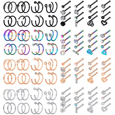 $3.99 • Buy Stainless Steel Nose Rings Set Bone Stud Tragus Cartilage Hoop Body Piercing 20G