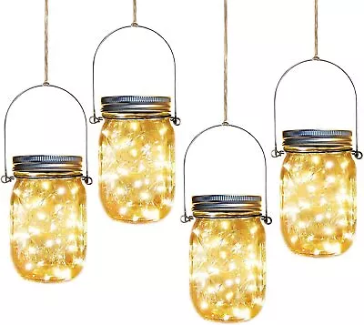 Solar Mason Jar Lights4 Pack 30 Led Starry Fairy String Hanging Jar LightsS • $29.34