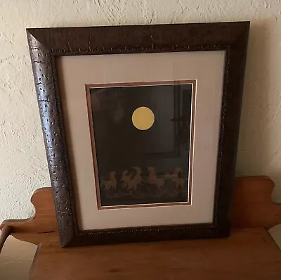 Medium Mid Century Modern Dancing Horse Print Vintage Framed 17  X 15  • $200