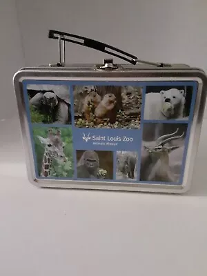St. Louis Zoo Souvenier Tin Metal Mini 7  X 5  Lunch Box Giraffe Bear Gorilla  • $13.90