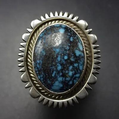NED NEZ Navajo BLUE TURQUOISE With TIGHT BLACK SPIDERWEB MATRIX RING Size 11.25 • $1649