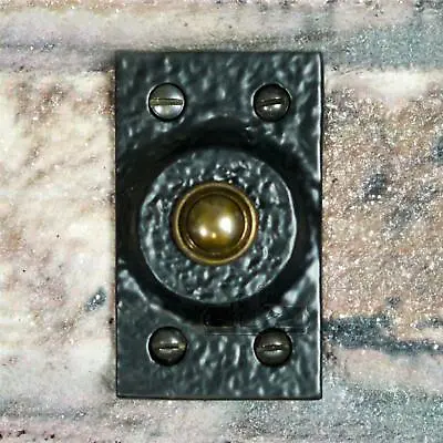 Traditional Black Iron And Brass Door Bell Push –  80mm X 45mm • £14.99