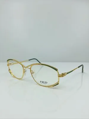 New Vintage FRED Lunettes Paris Eyeglasses Joyau C. Gold W/ Green 55-18mm France • $899.99