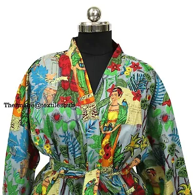 $36.29 • Buy Indian Women's Frida Kahlo Print Kimono Cotton Bath Robe Maxi Night Gown Dresses
